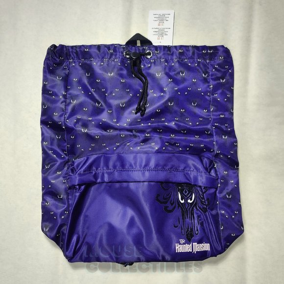 Disney Parks Haunted Mansion Wallpaper Backpack Drawstring Zip Pocket Purple - Picture 1 of 10